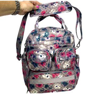 Lug Quilted Floral Convertible Shoulder Bag - Pink & Blue